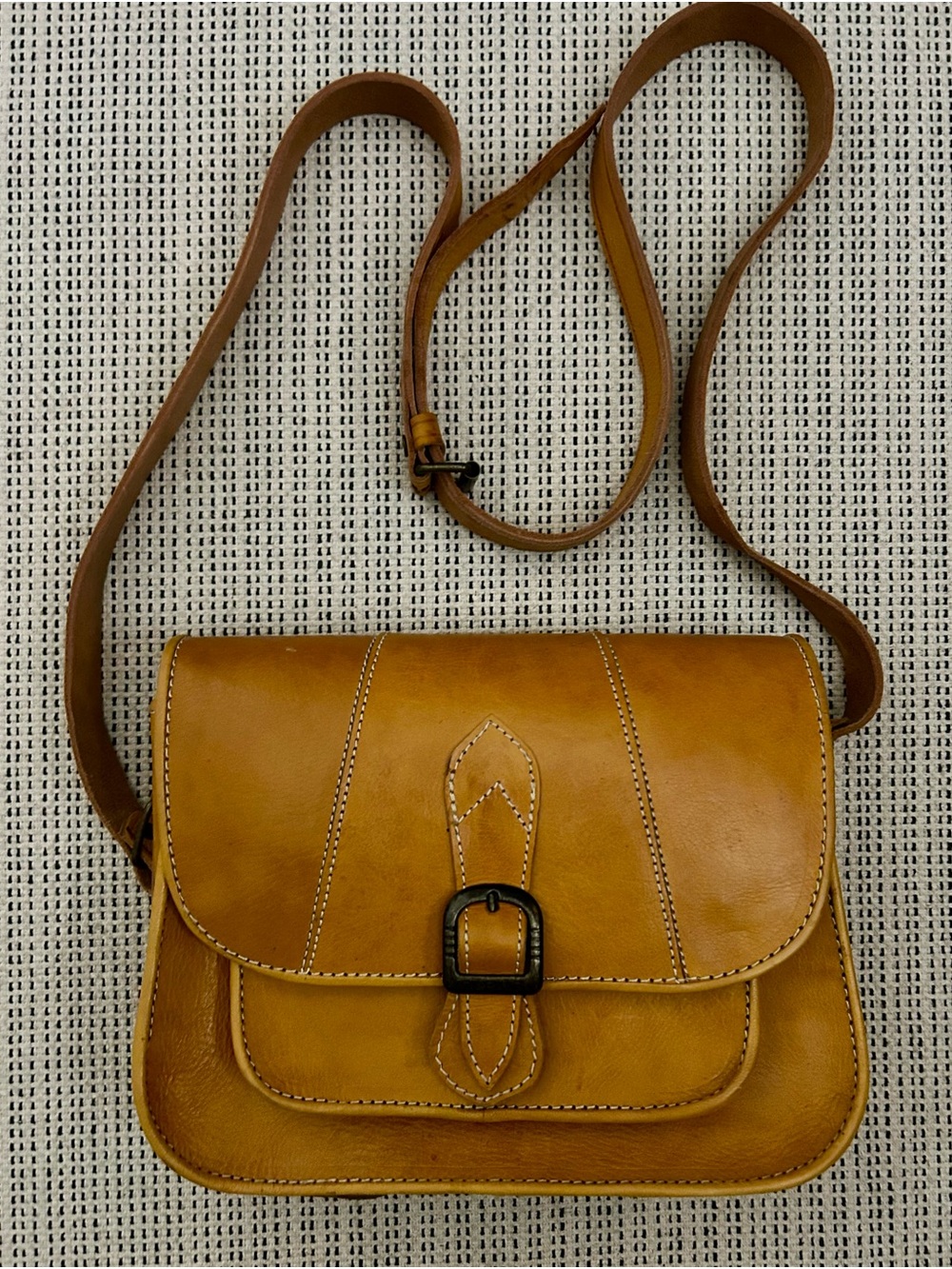 Leather Crossbody Bag in Mustard Tan - from Morocco.